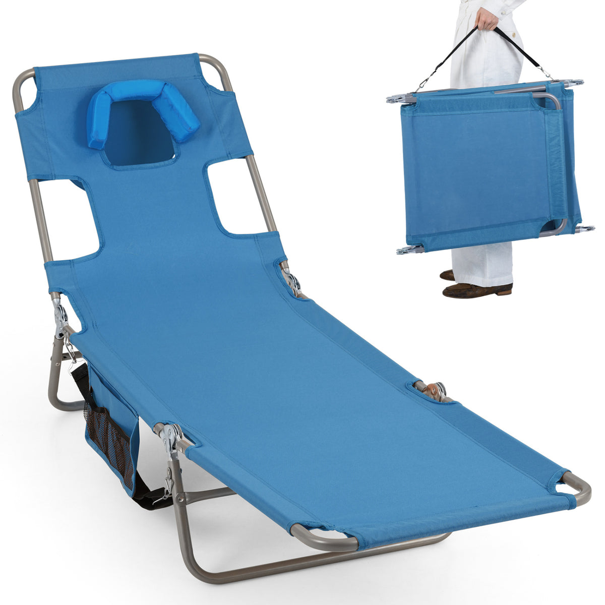 Folding Beach Lounge Chair with Adjustable Backrest for Lawn