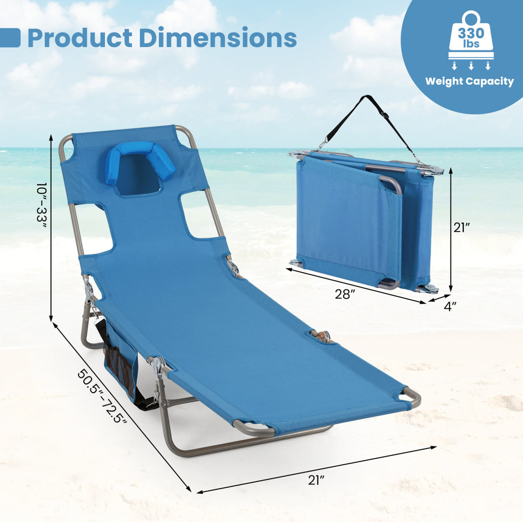 Folding Beach Lounge Chair with Adjustable Backrest for Lawn