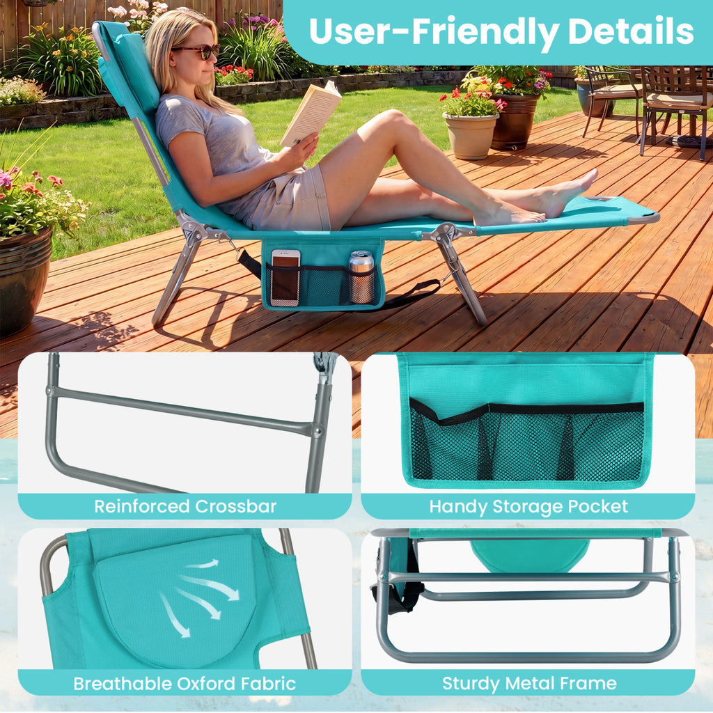 Folding Beach Lounge Chair with Adjustable Backrest for Lawn