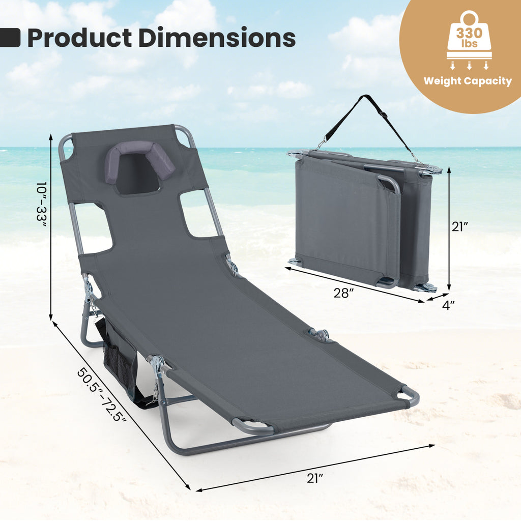 Folding Beach Lounge Chair with Adjustable Backrest for Lawn