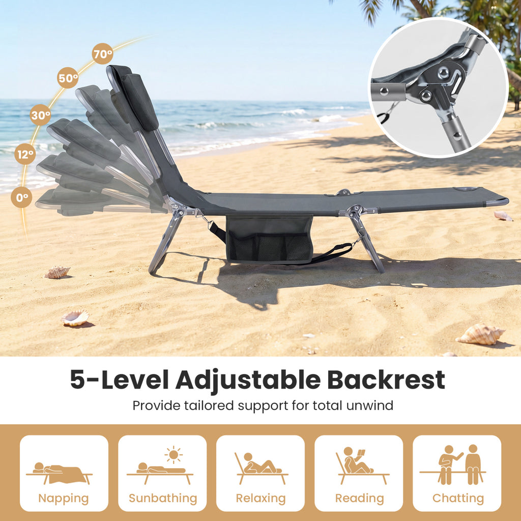 Folding Beach Lounge Chair with Adjustable Backrest for Lawn
