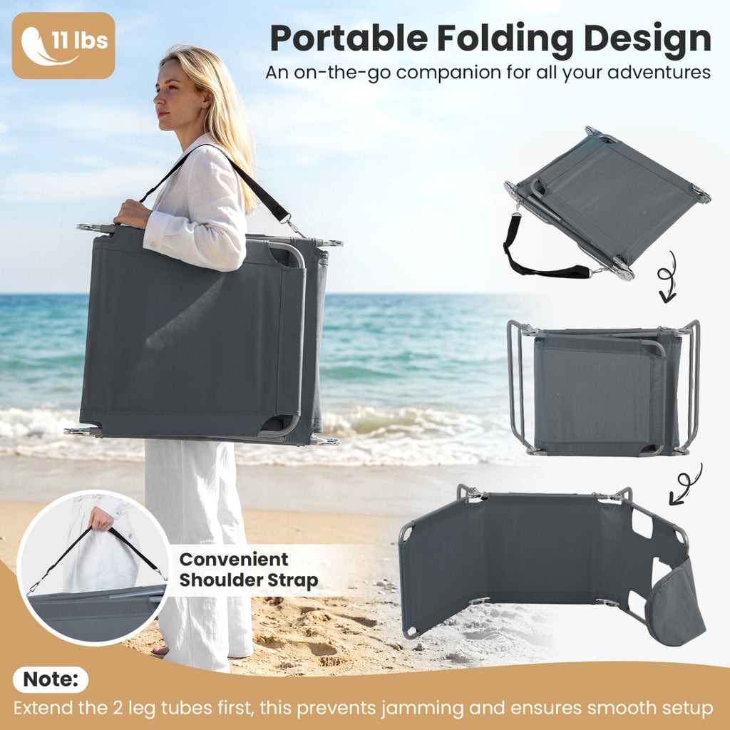 Folding Beach Lounge Chair with Adjustable Backrest for Lawn