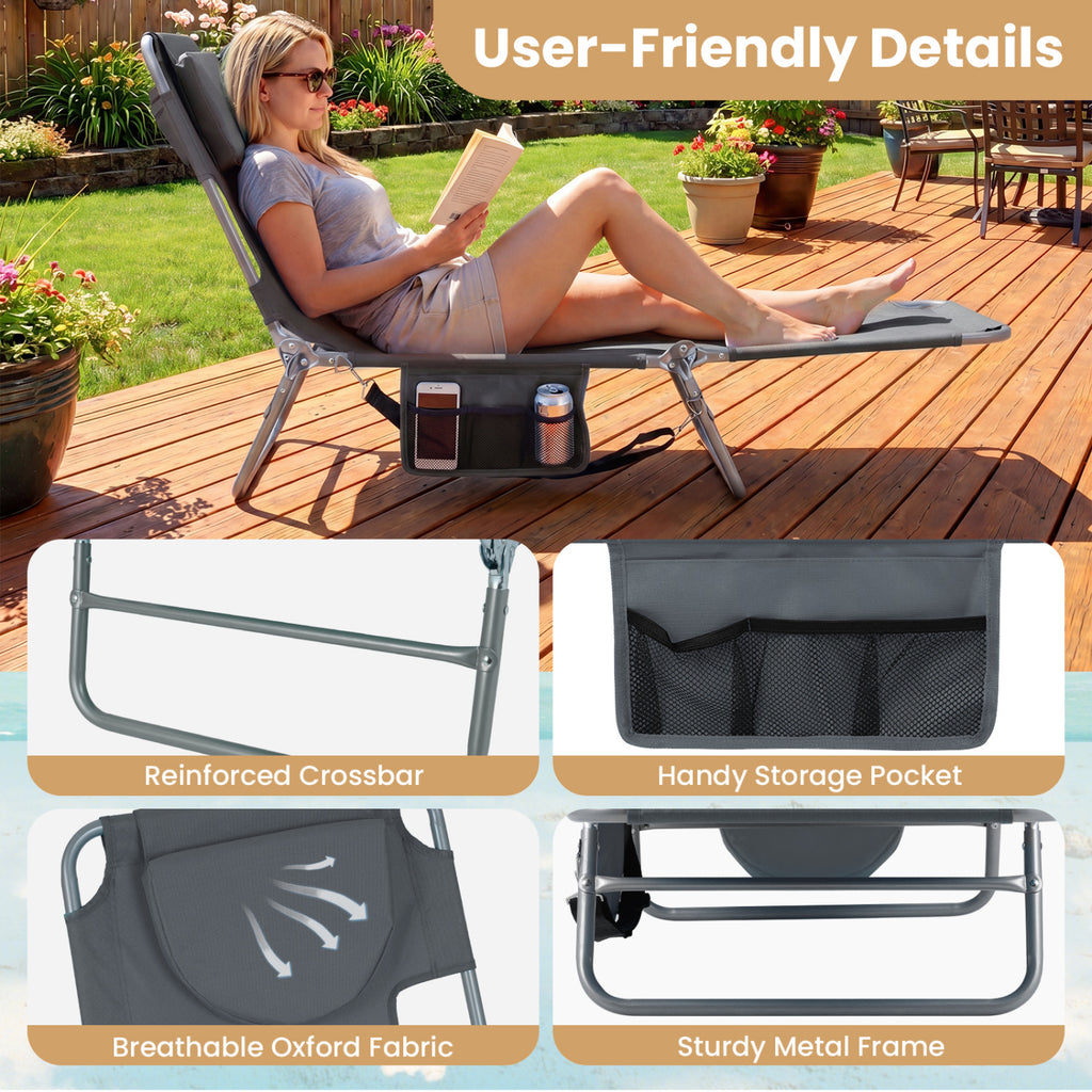 Folding Beach Lounge Chair with Adjustable Backrest for Lawn