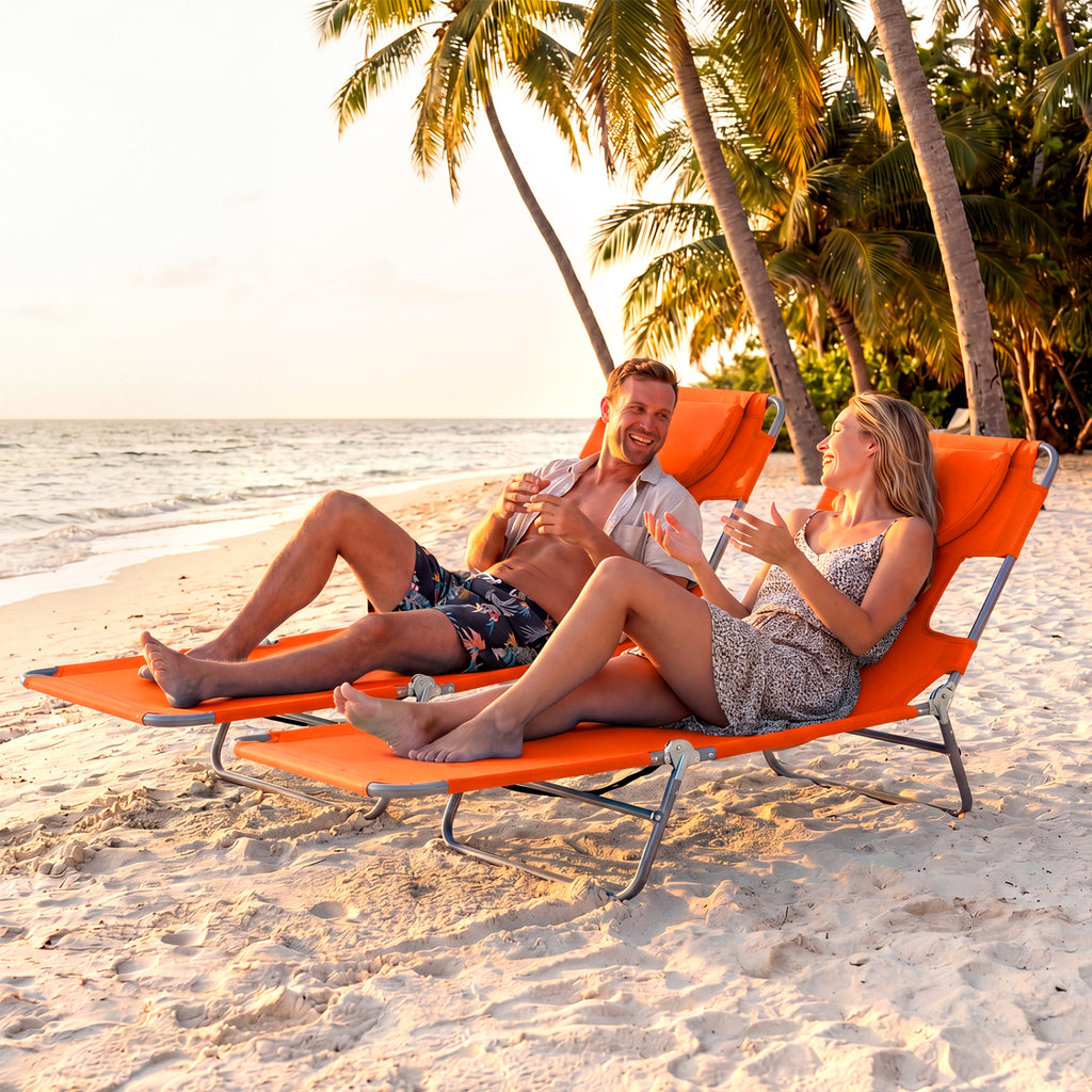 Folding Beach Lounge Chair with Adjustable Backrest for Lawn