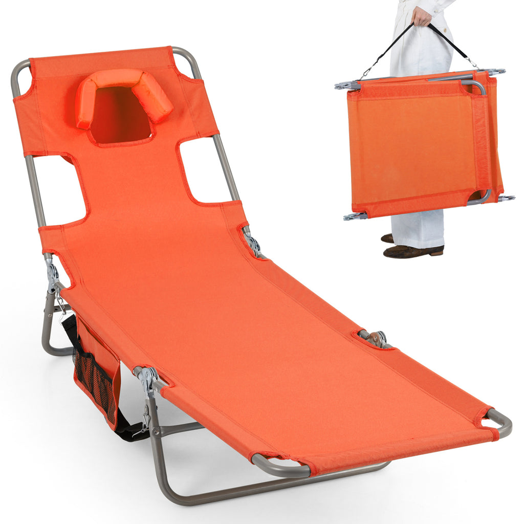 Folding Beach Lounge Chair with Adjustable Backrest for Lawn