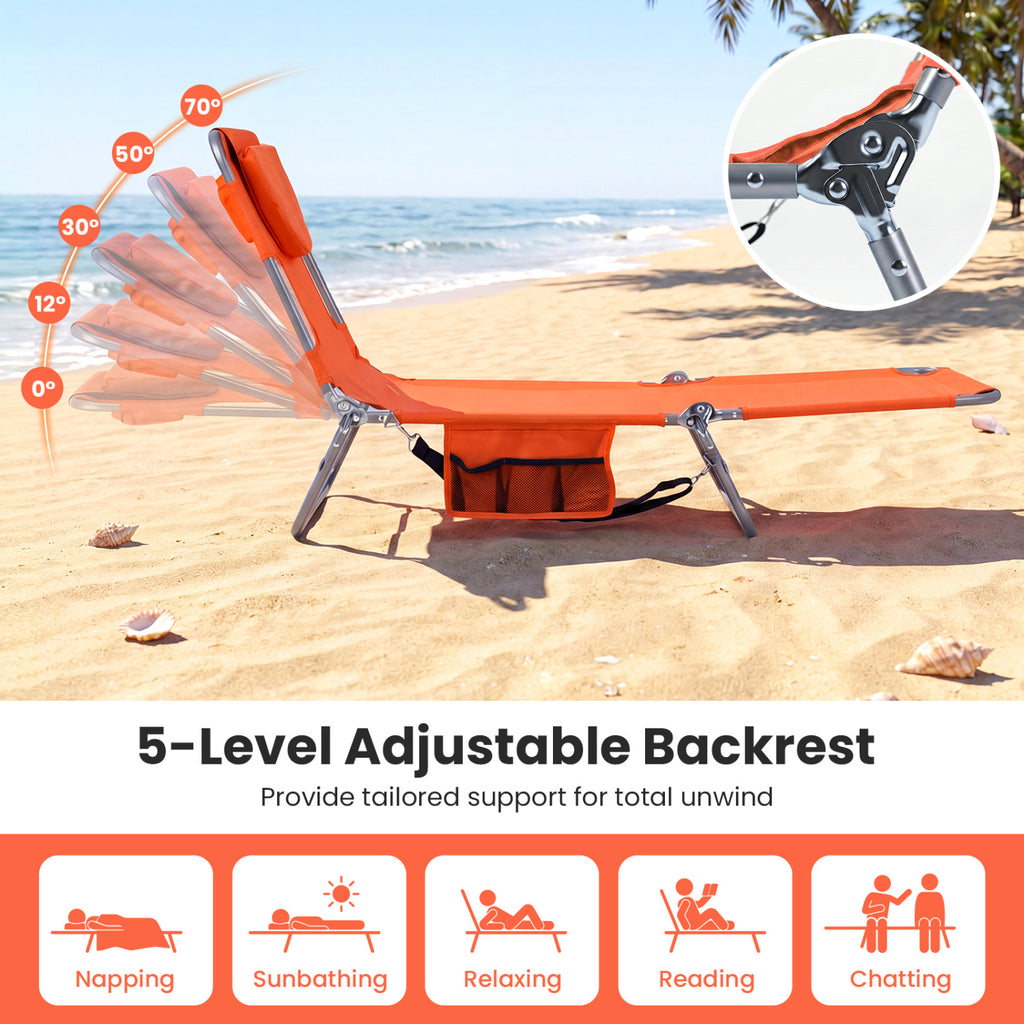 Folding Beach Lounge Chair with Adjustable Backrest for Lawn