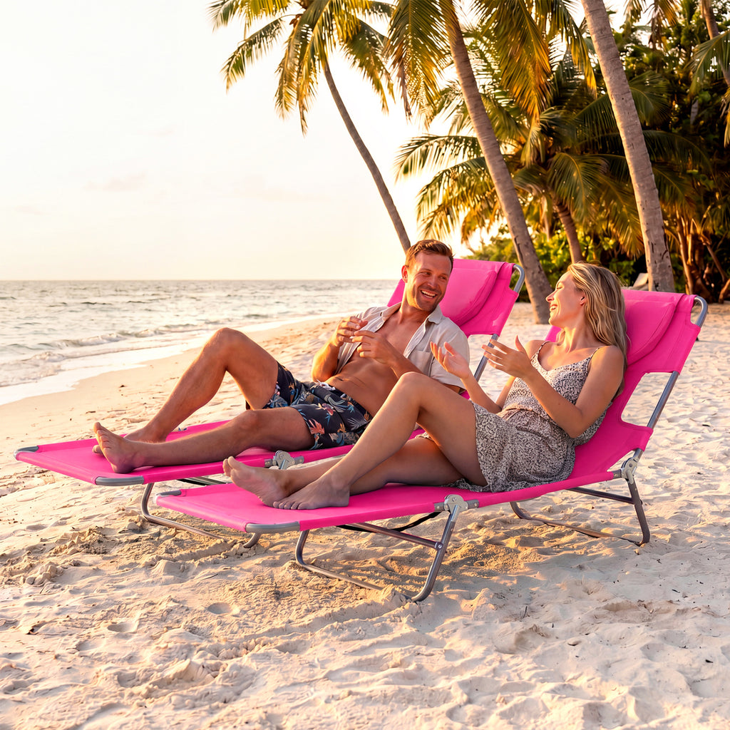 Folding Beach Lounge Chair with Adjustable Backrest for Lawn