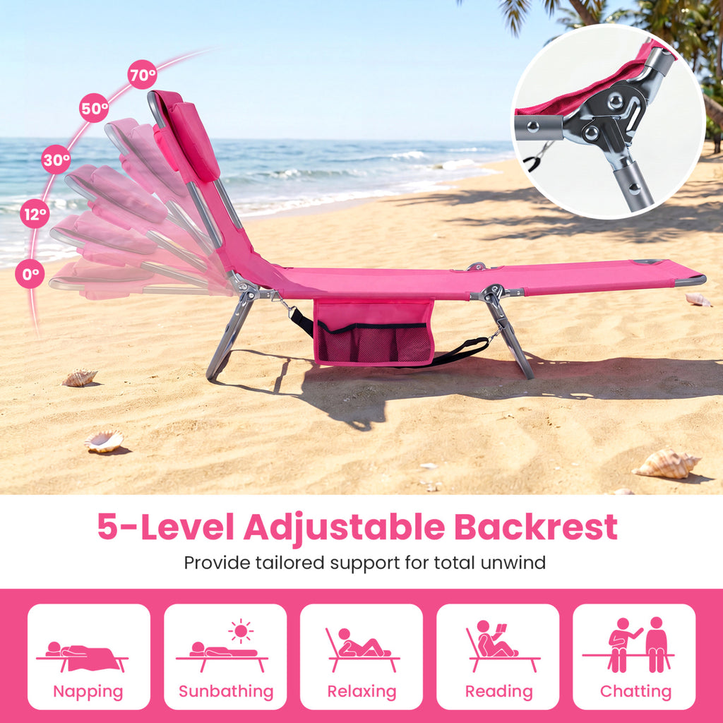 Folding Beach Lounge Chair with Adjustable Backrest for Lawn