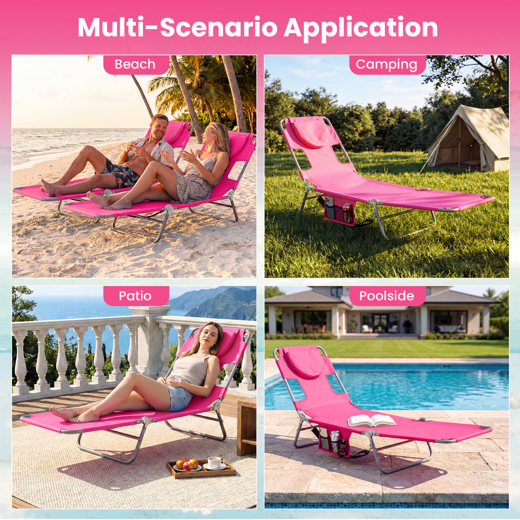 Folding Beach Lounge Chair with Adjustable Backrest for Lawn