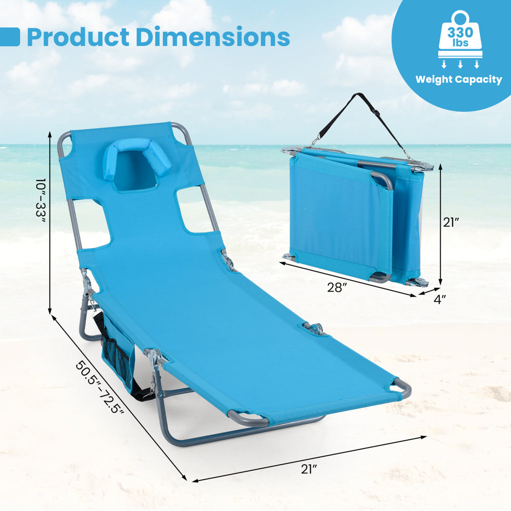 Folding Beach Lounge Chair with Adjustable Backrest for Lawn