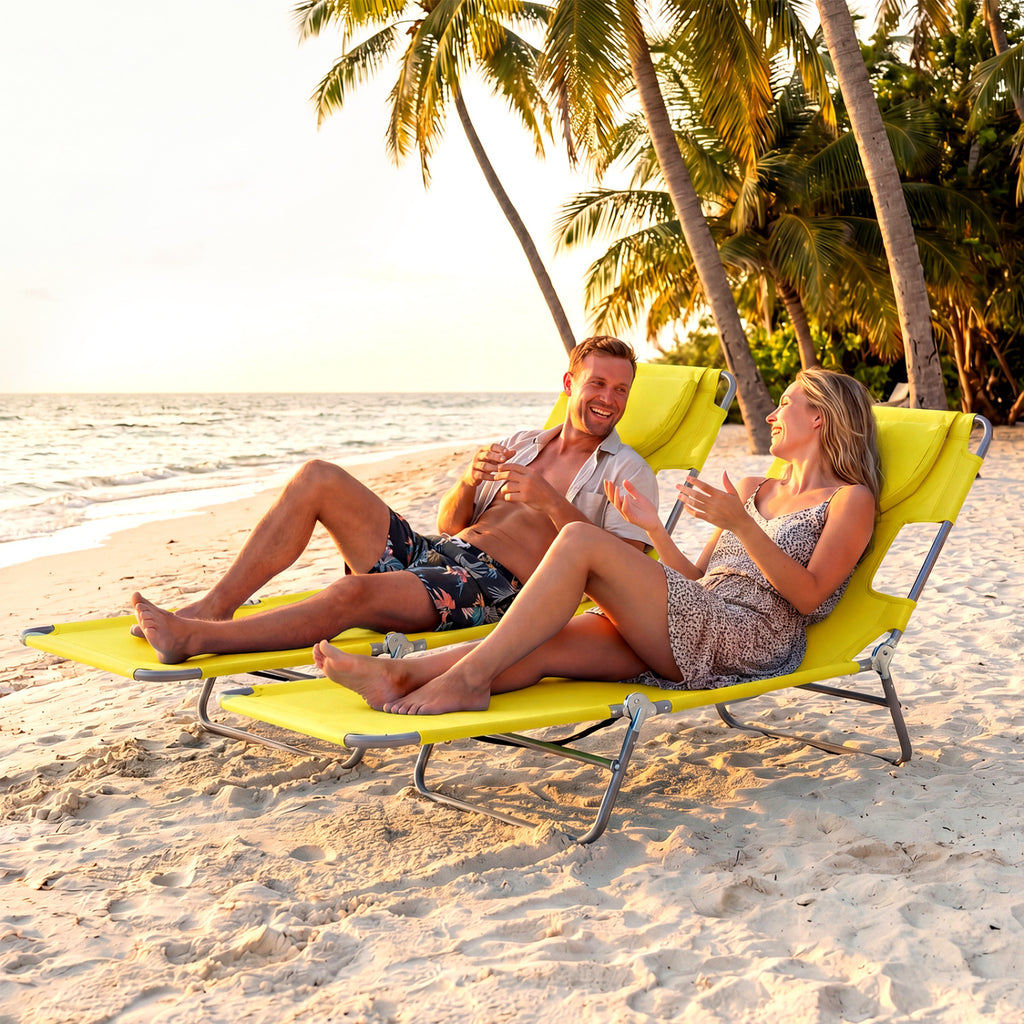 Folding Beach Lounge Chair with Adjustable Backrest for Lawn
