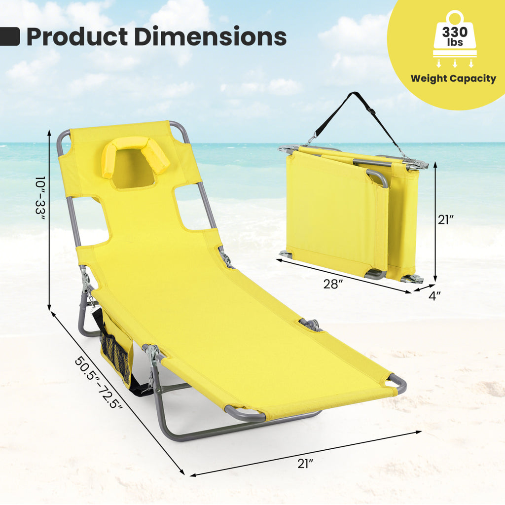 Folding Beach Lounge Chair with Adjustable Backrest for Lawn