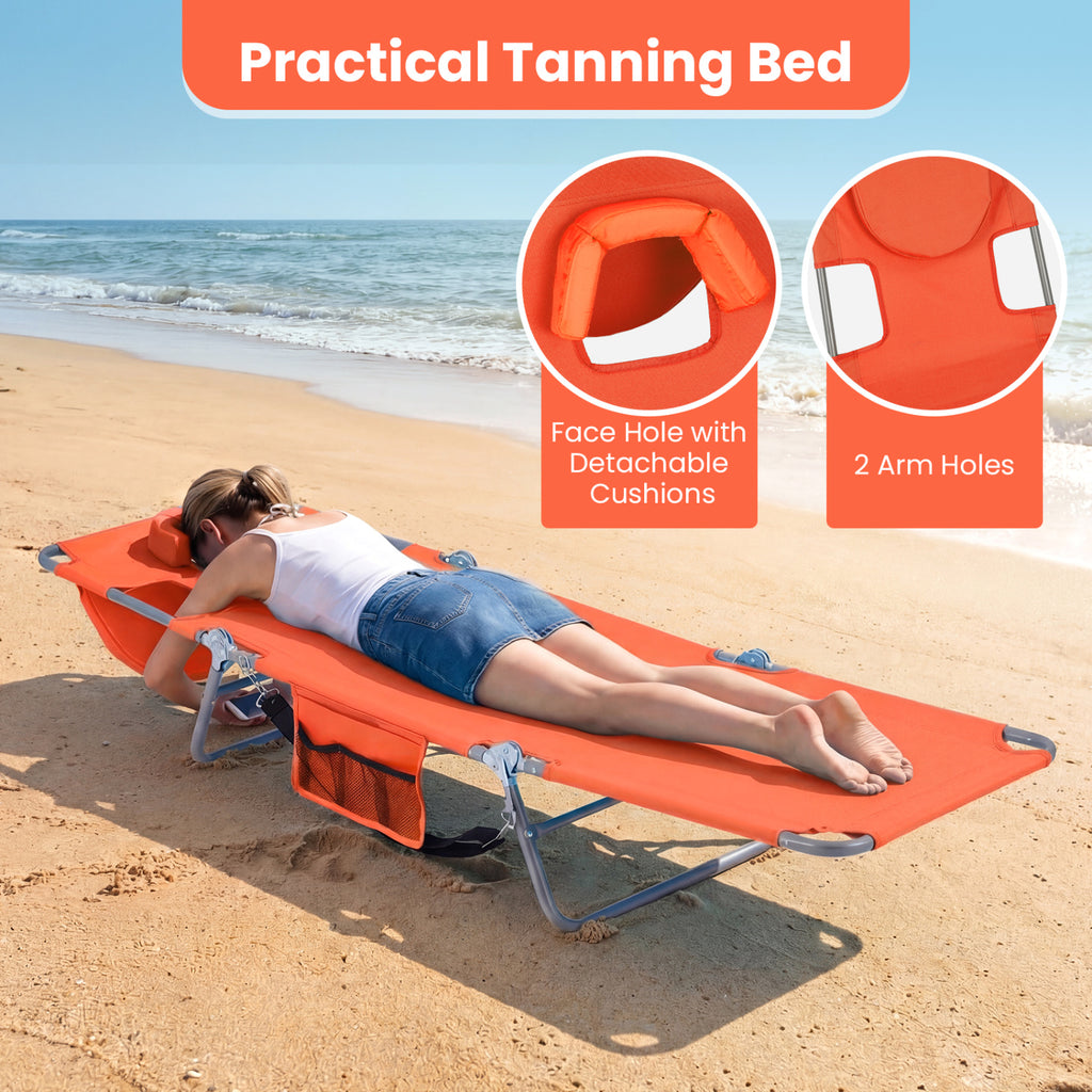 Folding Beach Lounge Chair with Adjustable Backrest for Lawn
