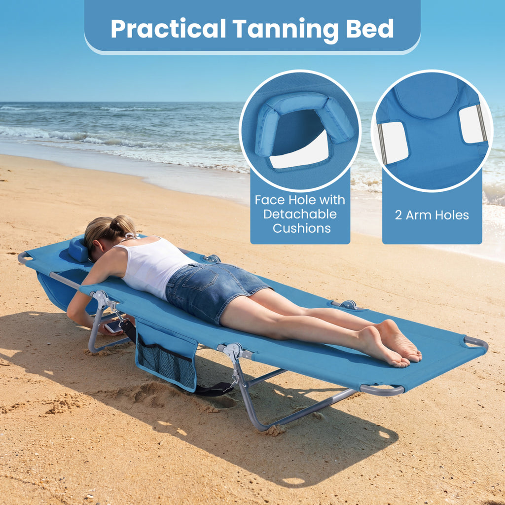 Folding Beach Lounge Chair with Adjustable Backrest for Lawn