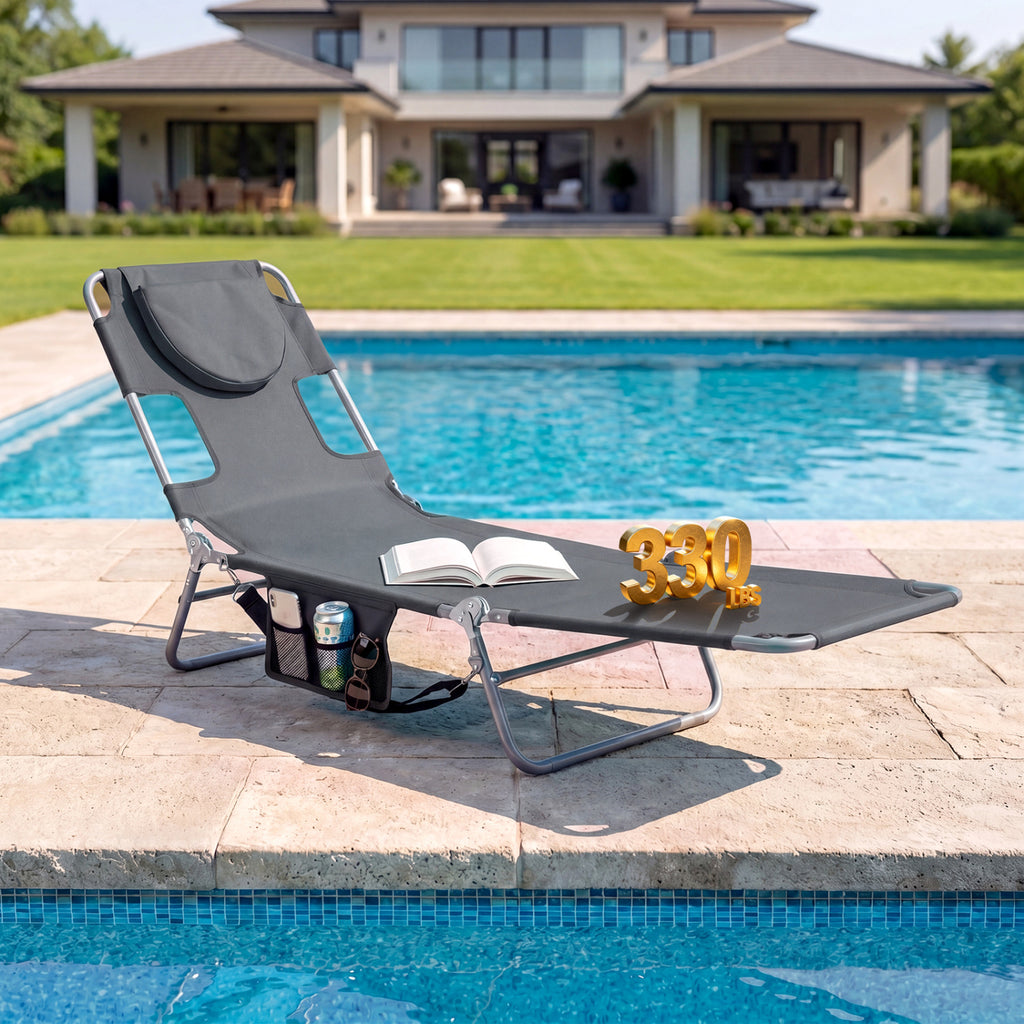 Folding Beach Lounge Chair with Adjustable Backrest for Lawn