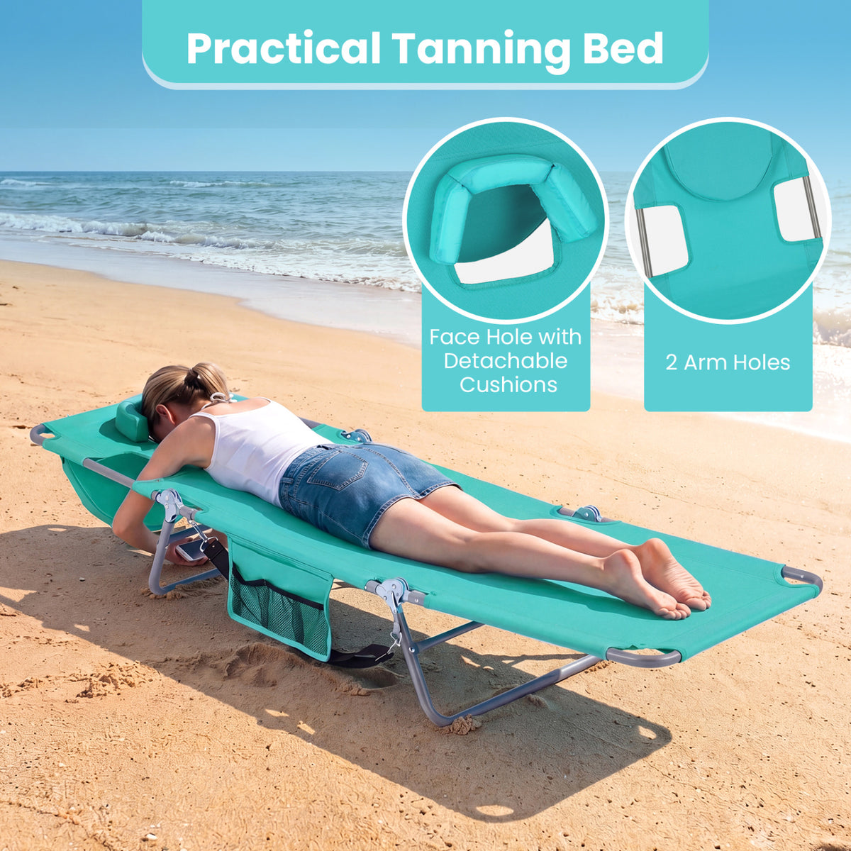 Folding Beach Lounge Chair with Adjustable Backrest for Lawn
