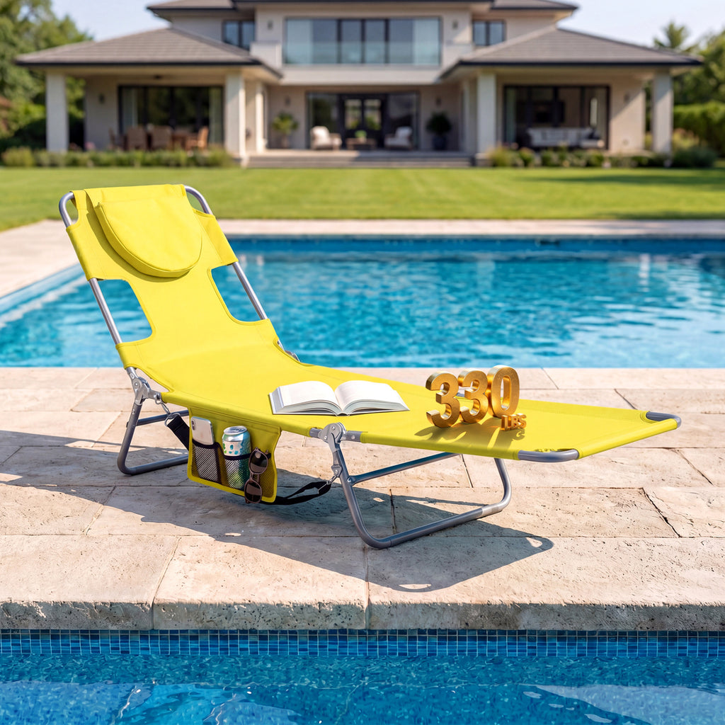 Folding Beach Lounge Chair with Adjustable Backrest for Lawn