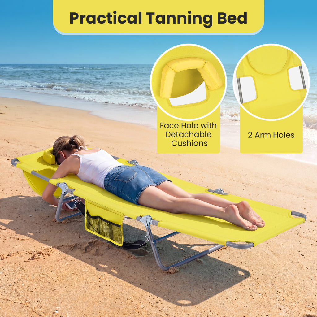 Folding Beach Lounge Chair with Adjustable Backrest for Lawn