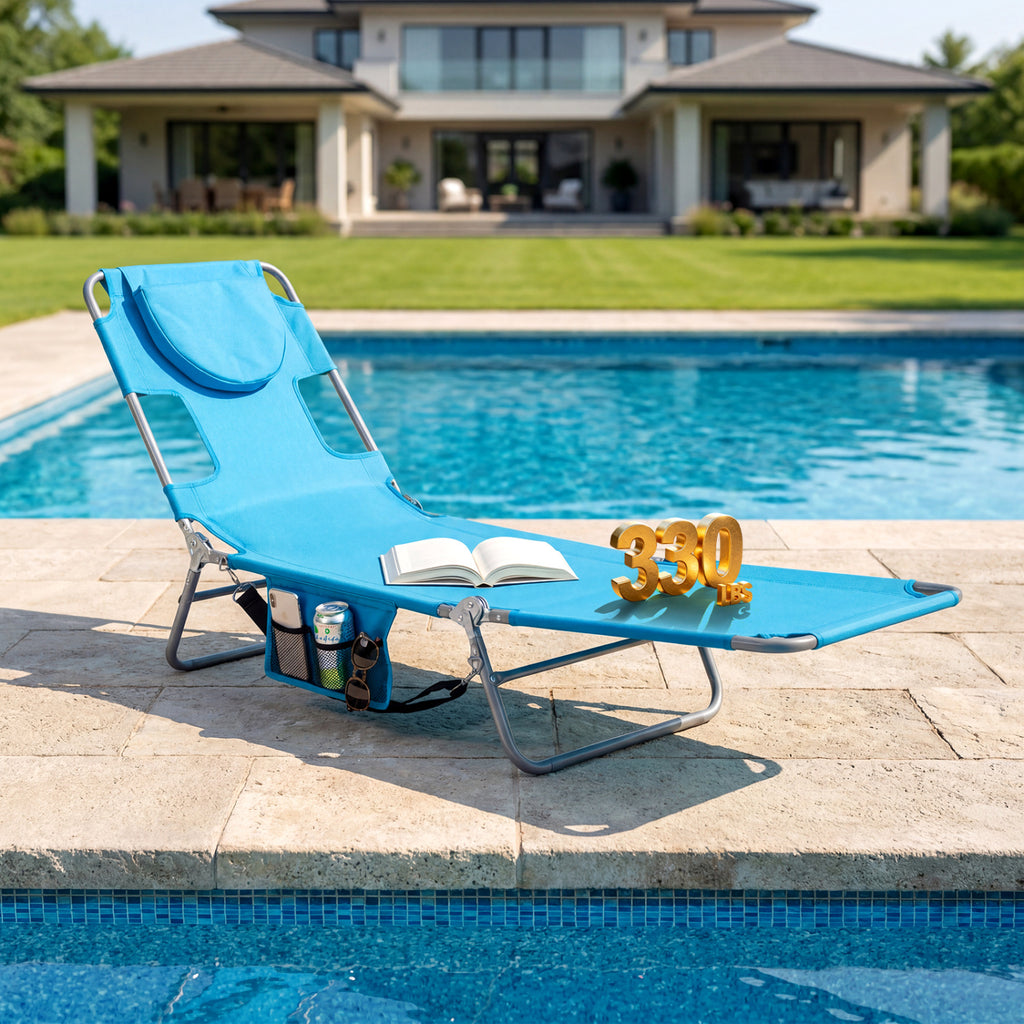 Folding Beach Lounge Chair with Adjustable Backrest for Lawn