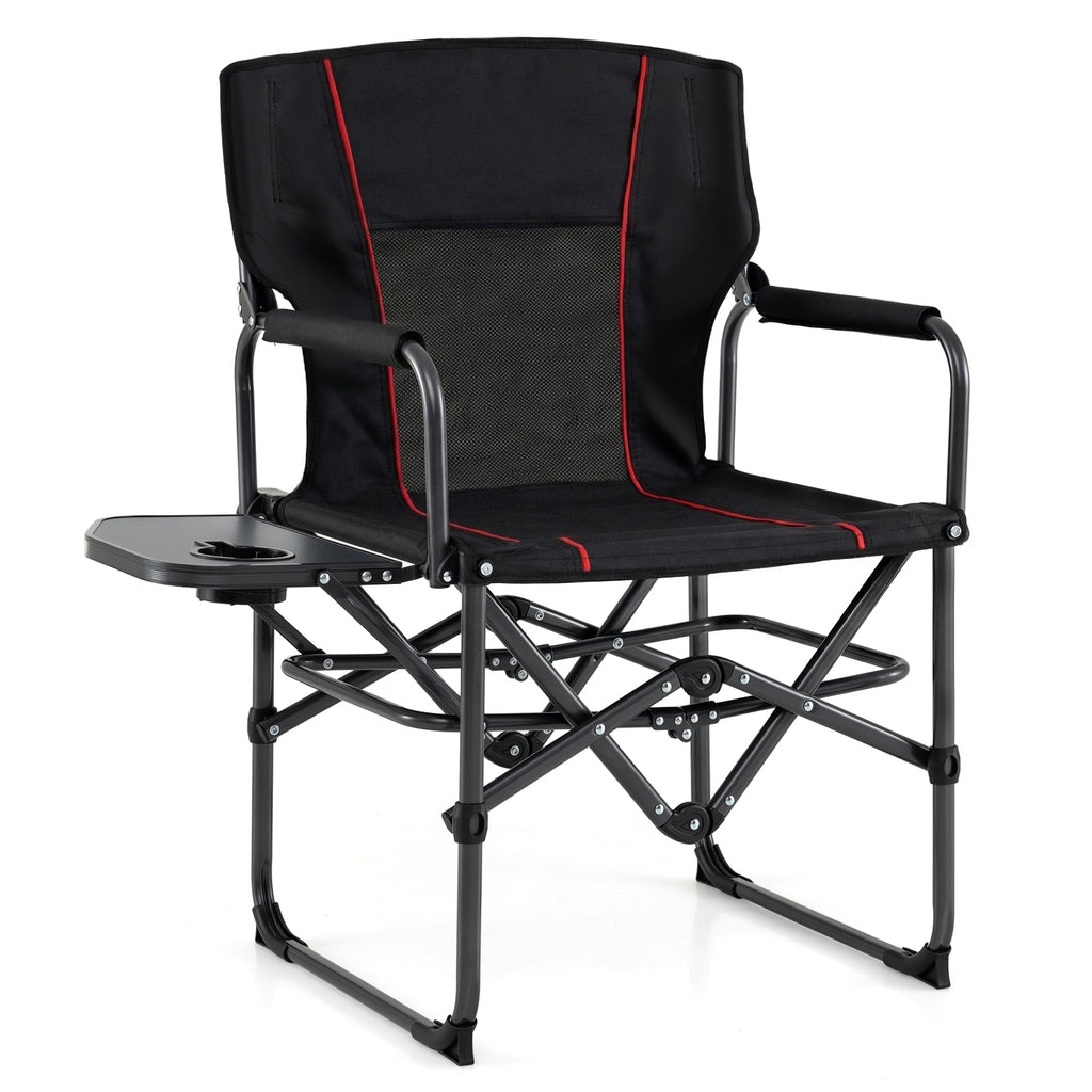 Folding Camping Chair with Side Table & Cup Holder - Navy