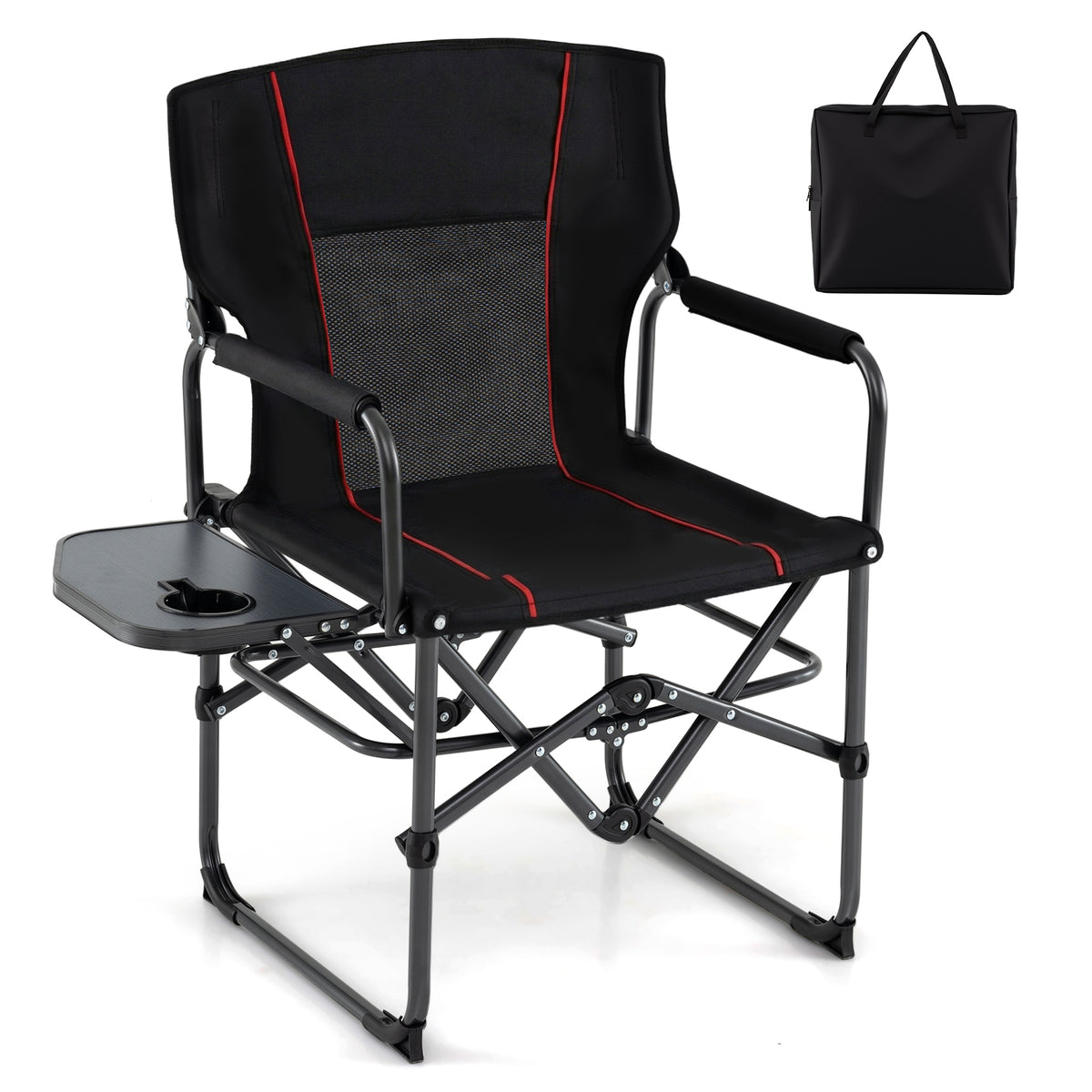 Folding Camping Chair with Side Table and Cup Holder Carrying Bag