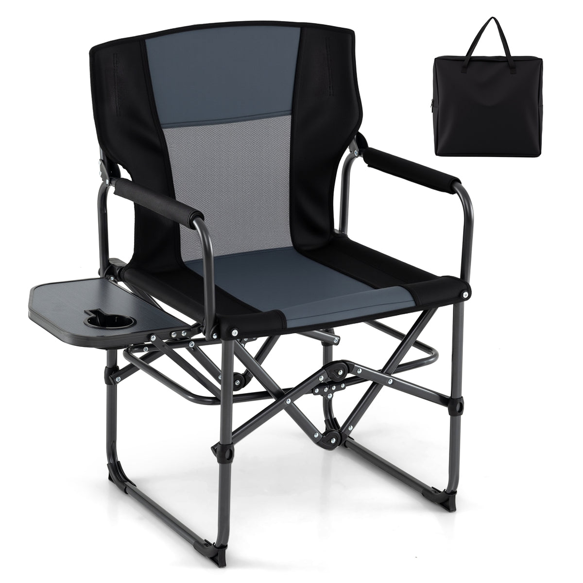 Folding Camping Chair with Side Table and Cup Holder Carrying Bag