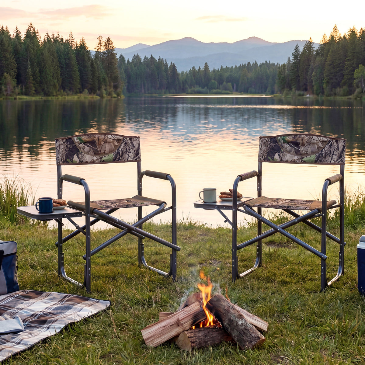 Lightweight Folding Camping Chair with Side Table