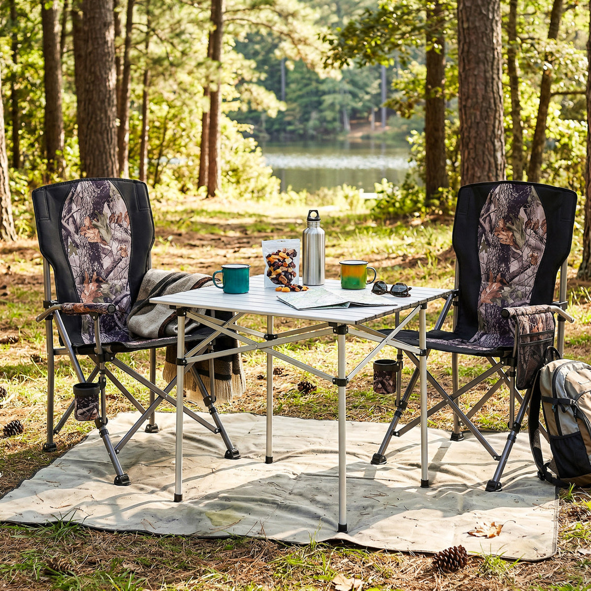 400 LBS Folding Camping Chair with Carry Bag - Brown