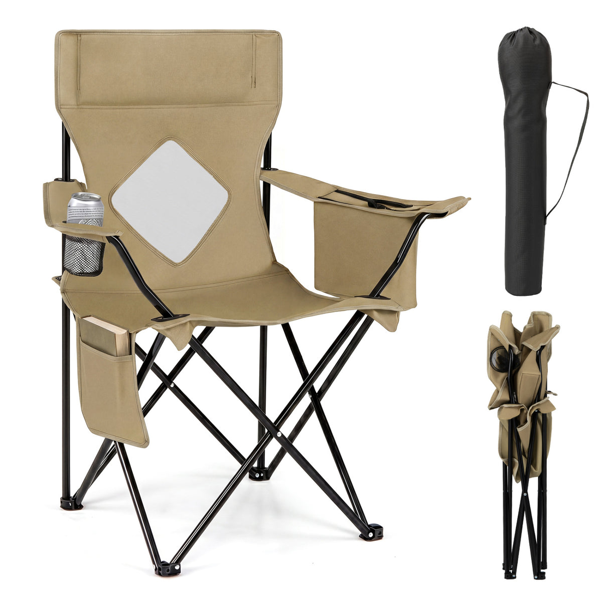 Folding Camping Chair with Mesh Fabric Backrest Solid Metal Frame and