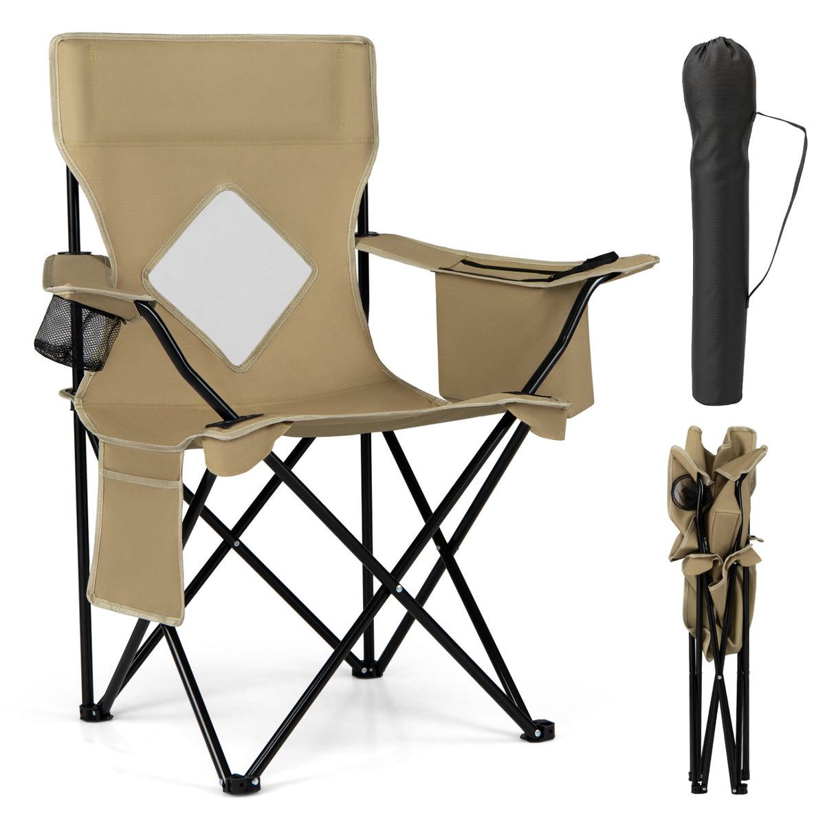 Folding Camping Chair with Mesh Fabric Backrest Solid Metal Frame and