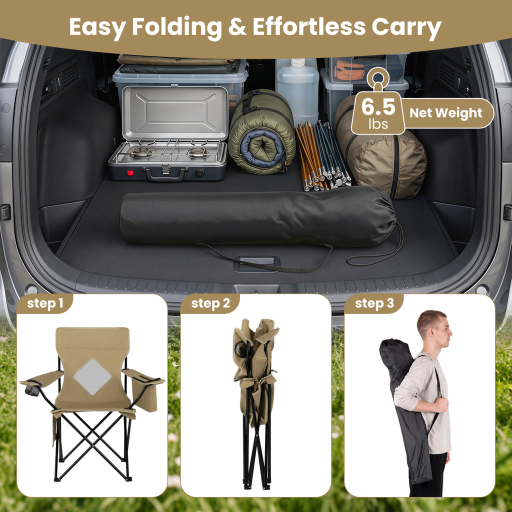 Folding Camping Chair with Mesh Fabric Backrest Solid Metal Frame and
