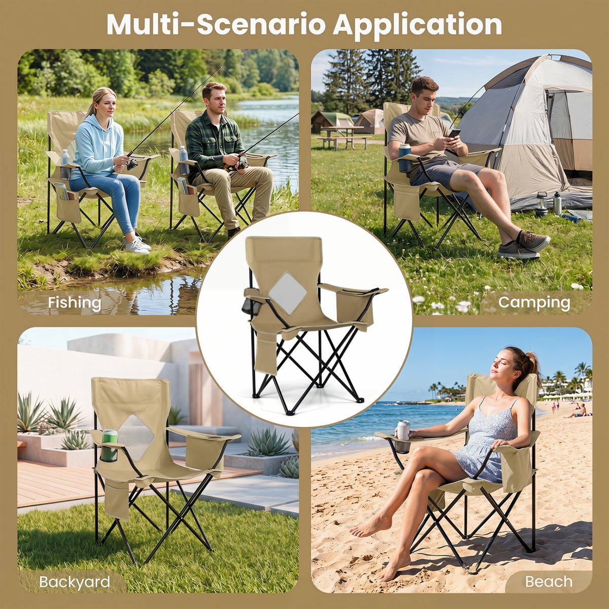 Folding Camping Chair with Mesh Fabric Backrest Solid Metal Frame and
