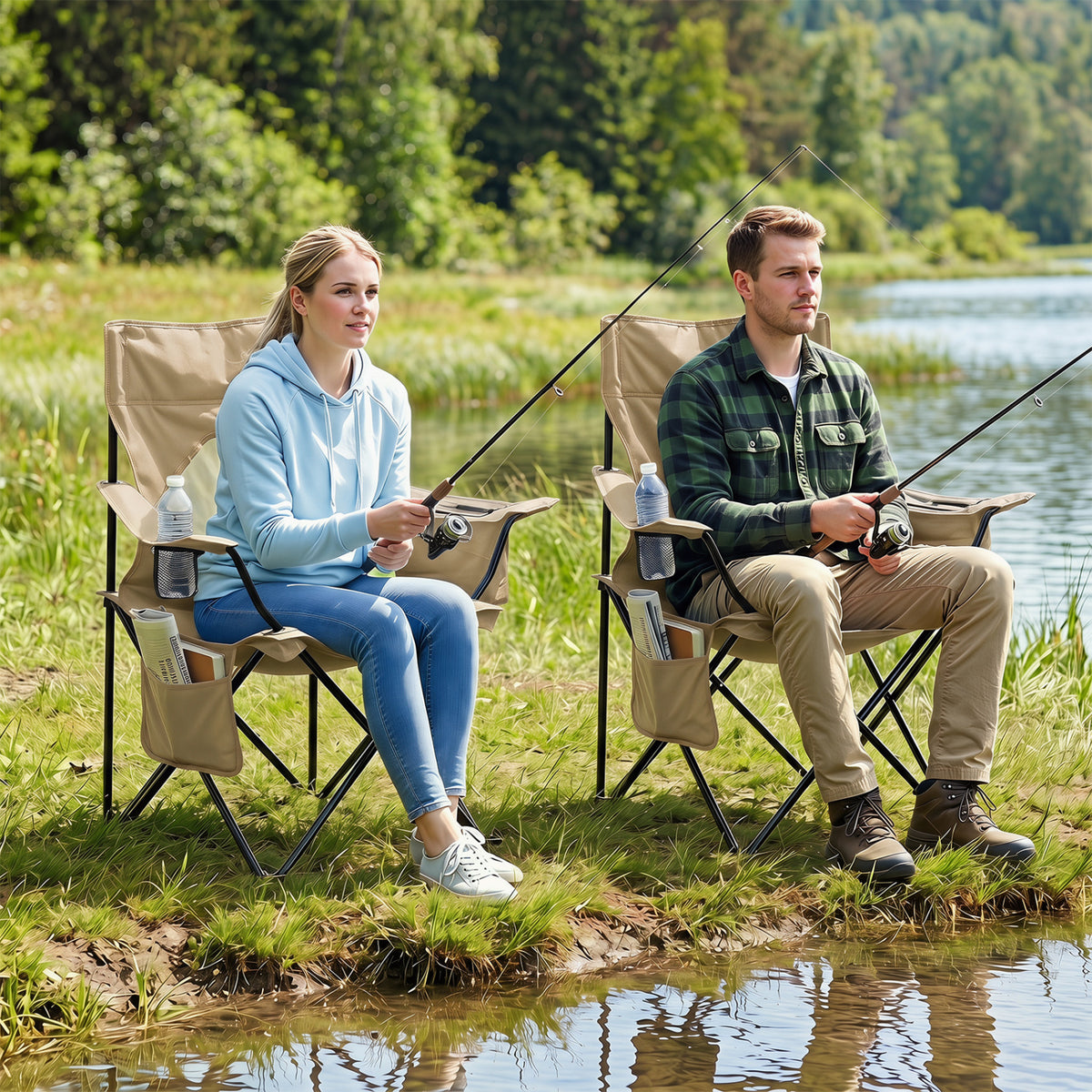 Folding Camping Chair with Mesh Fabric Backrest Solid Metal Frame and