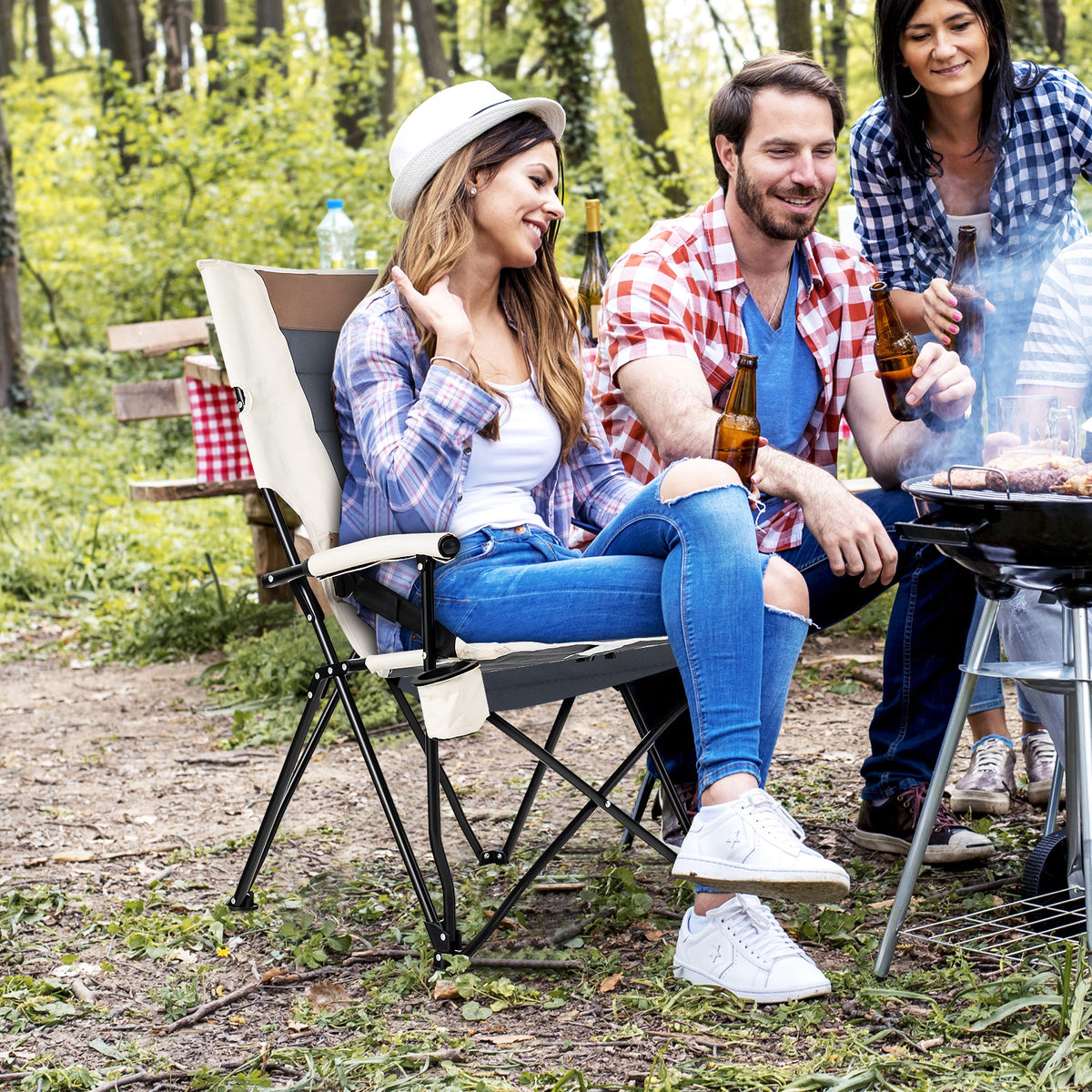 Folding Camping Chair with Cup Holder & Lumbar Pillow