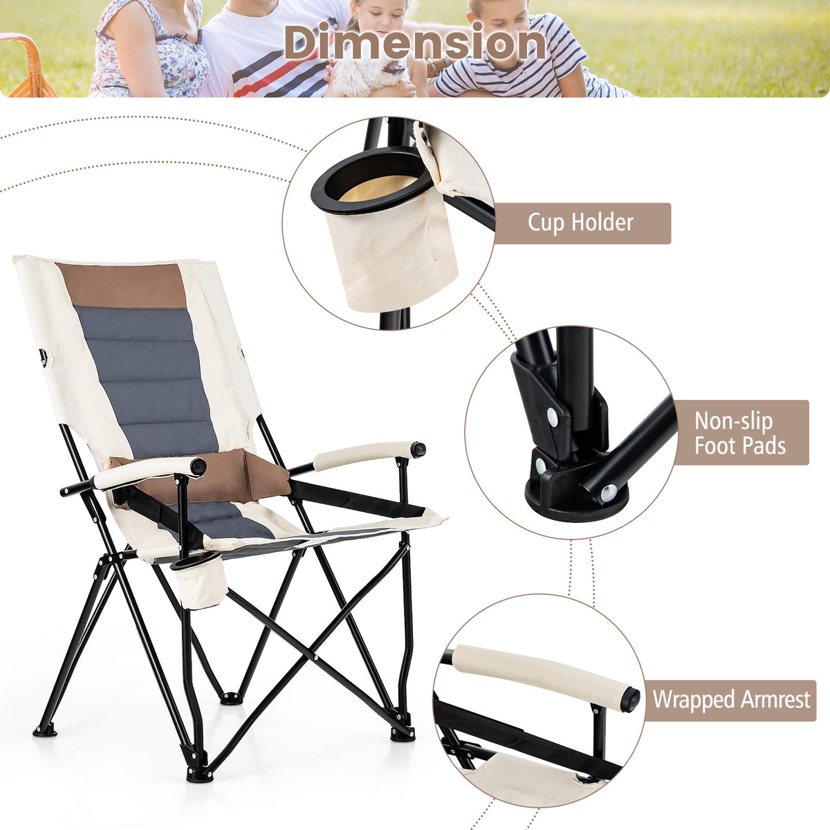 Folding Camping Chair with Cup Holder & Lumbar Pillow