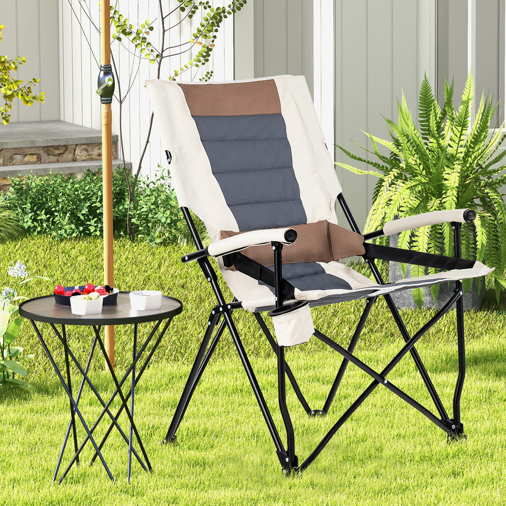 Folding Camping Chair with Cup Holder & Lumbar Pillow