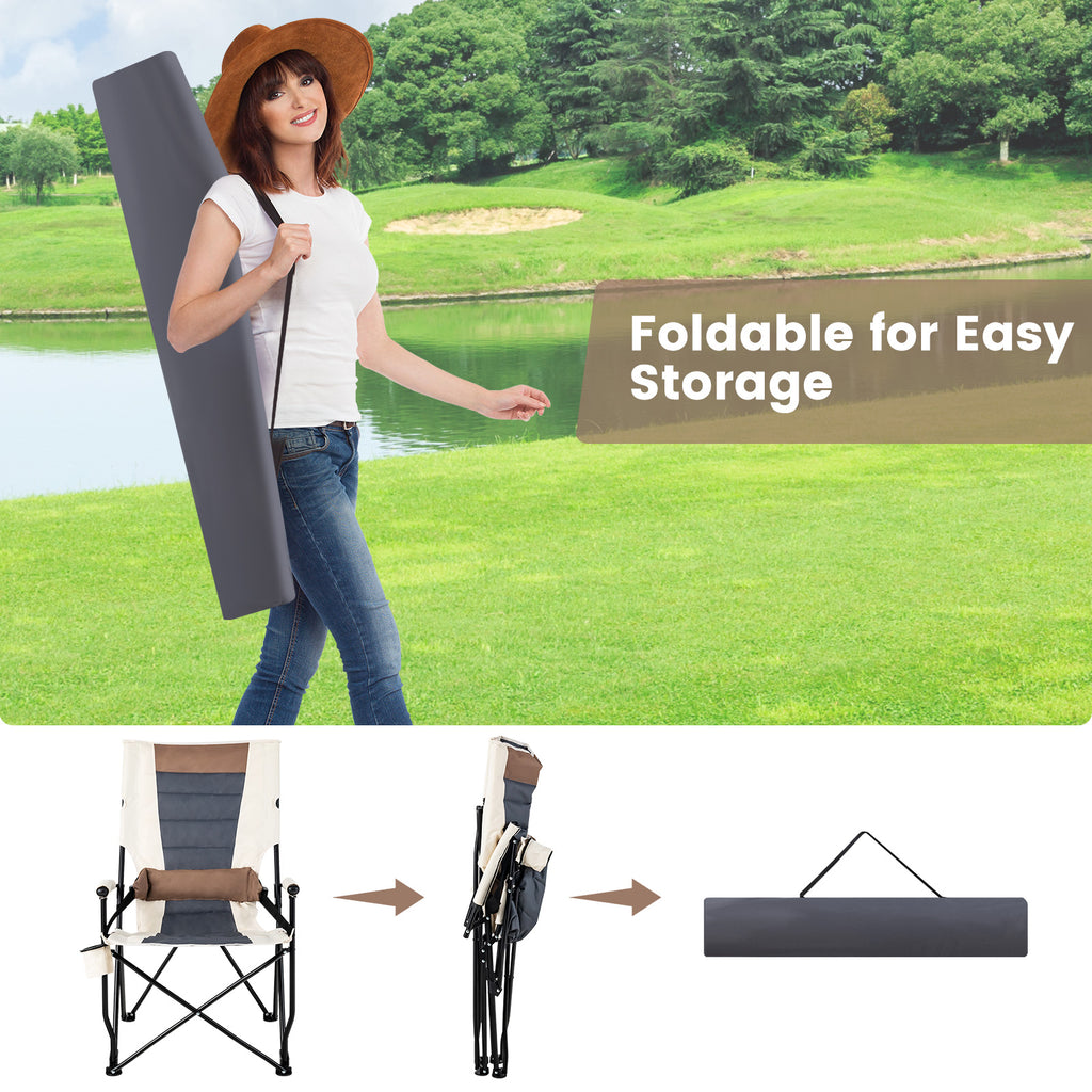 Folding Camping Chair with Cup Holder & Lumbar Pillow