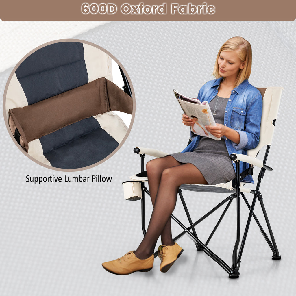 Folding Camping Chair with Cup Holder & Lumbar Pillow