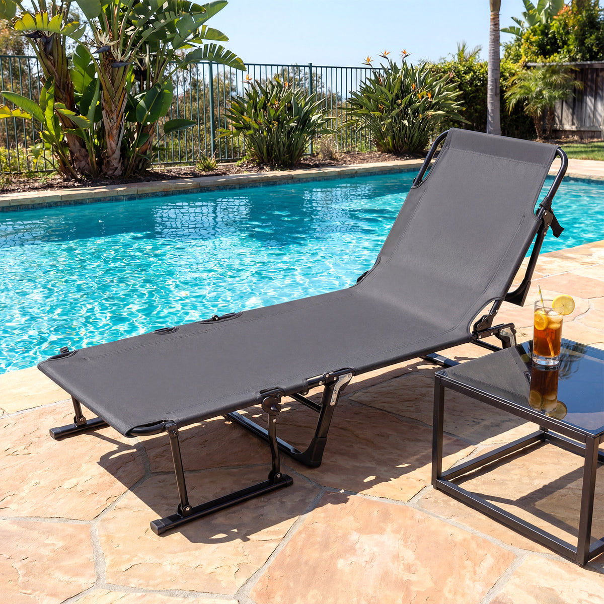 Folding Camping Cot 3-in-1 Convertible Lounge Chair – Gray