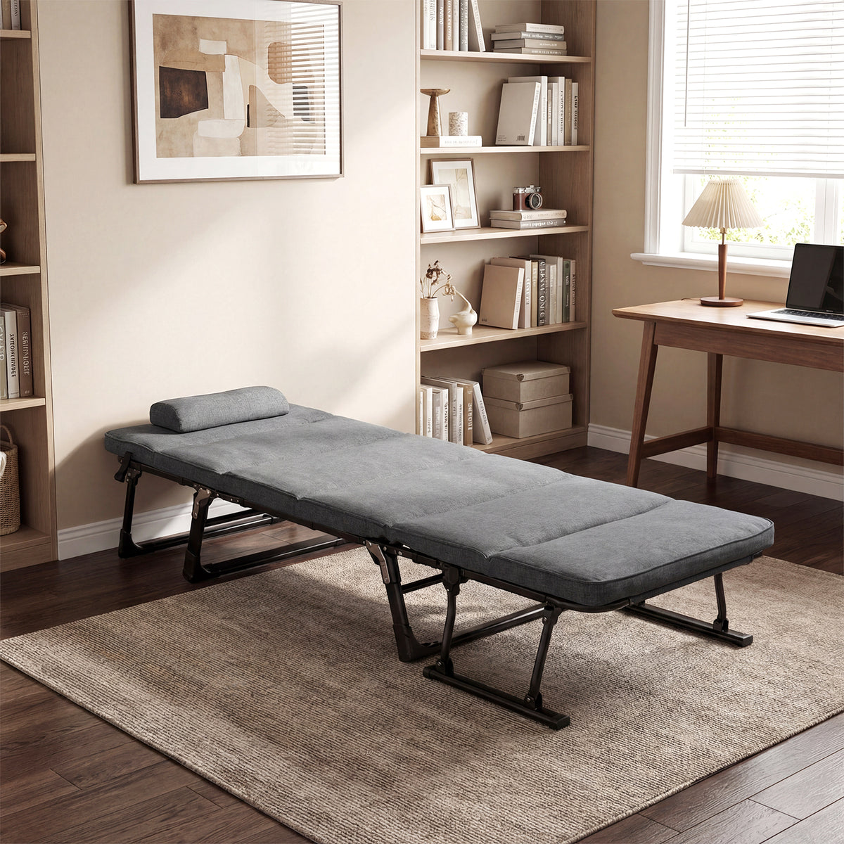 Folding Camping Cot 3-in-1 Convertible Lounge Chair – Gray