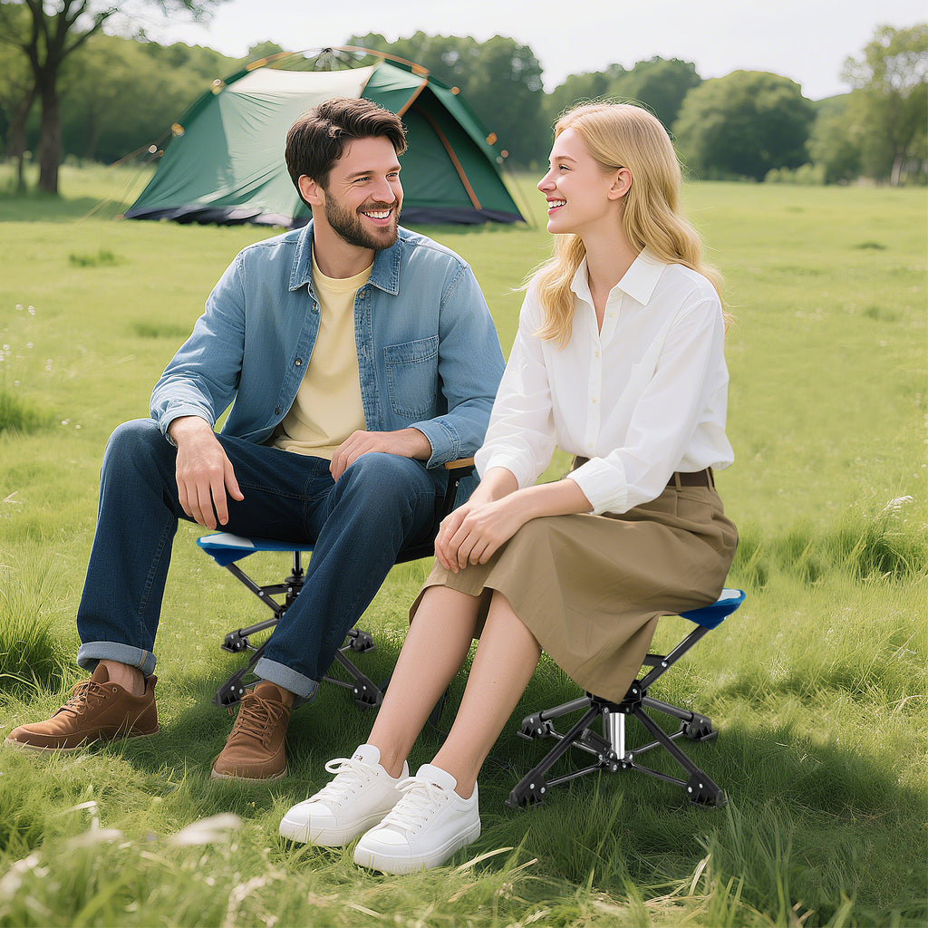 Folding Camping Stool 360° Swivel with Anti-Sink Feet - Blue