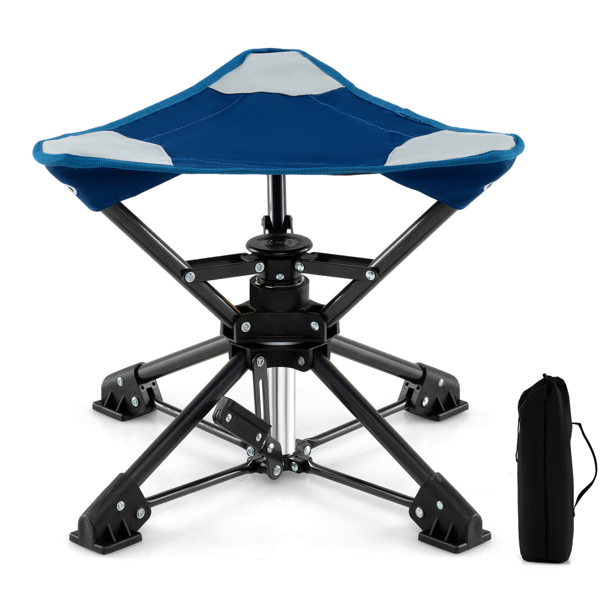 Folding Camping Stool 360° Swivel with Anti-Sink Feet - Blue