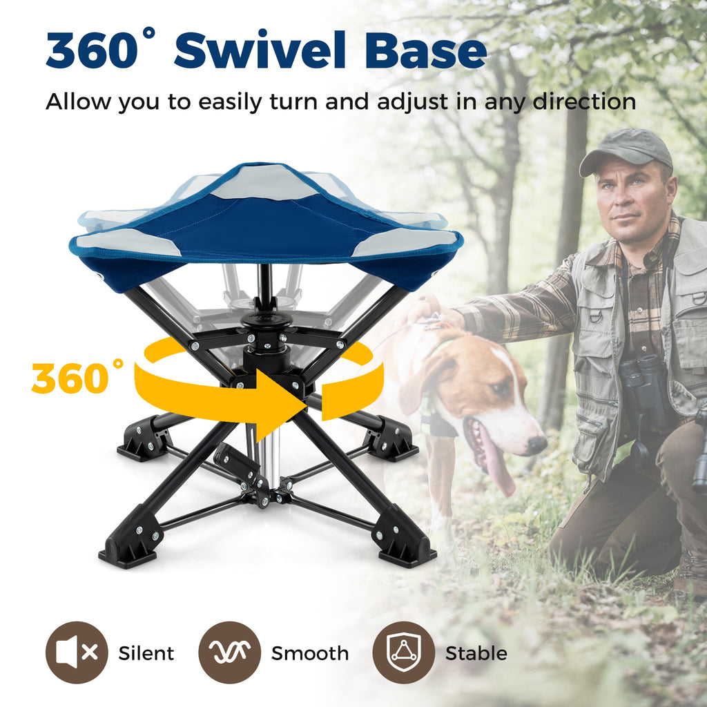 Folding Camping Stool 360° Swivel with Anti-Sink Feet - Blue