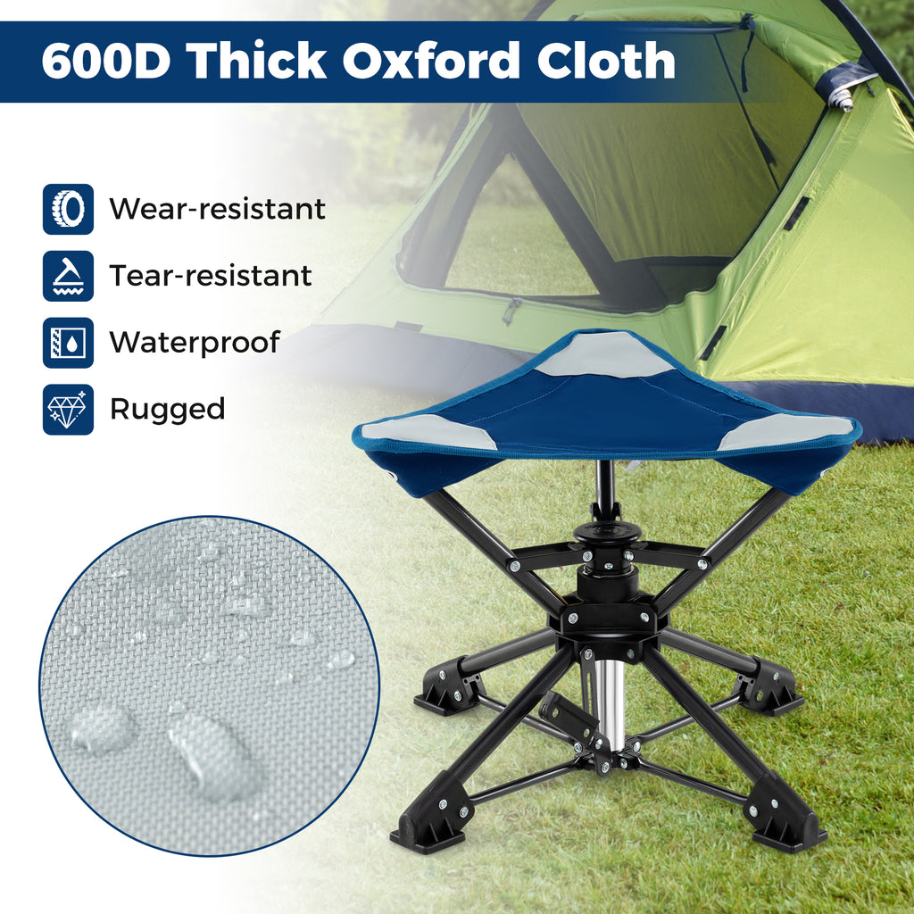Folding Camping Stool 360° Swivel with Anti-Sink Feet - Blue