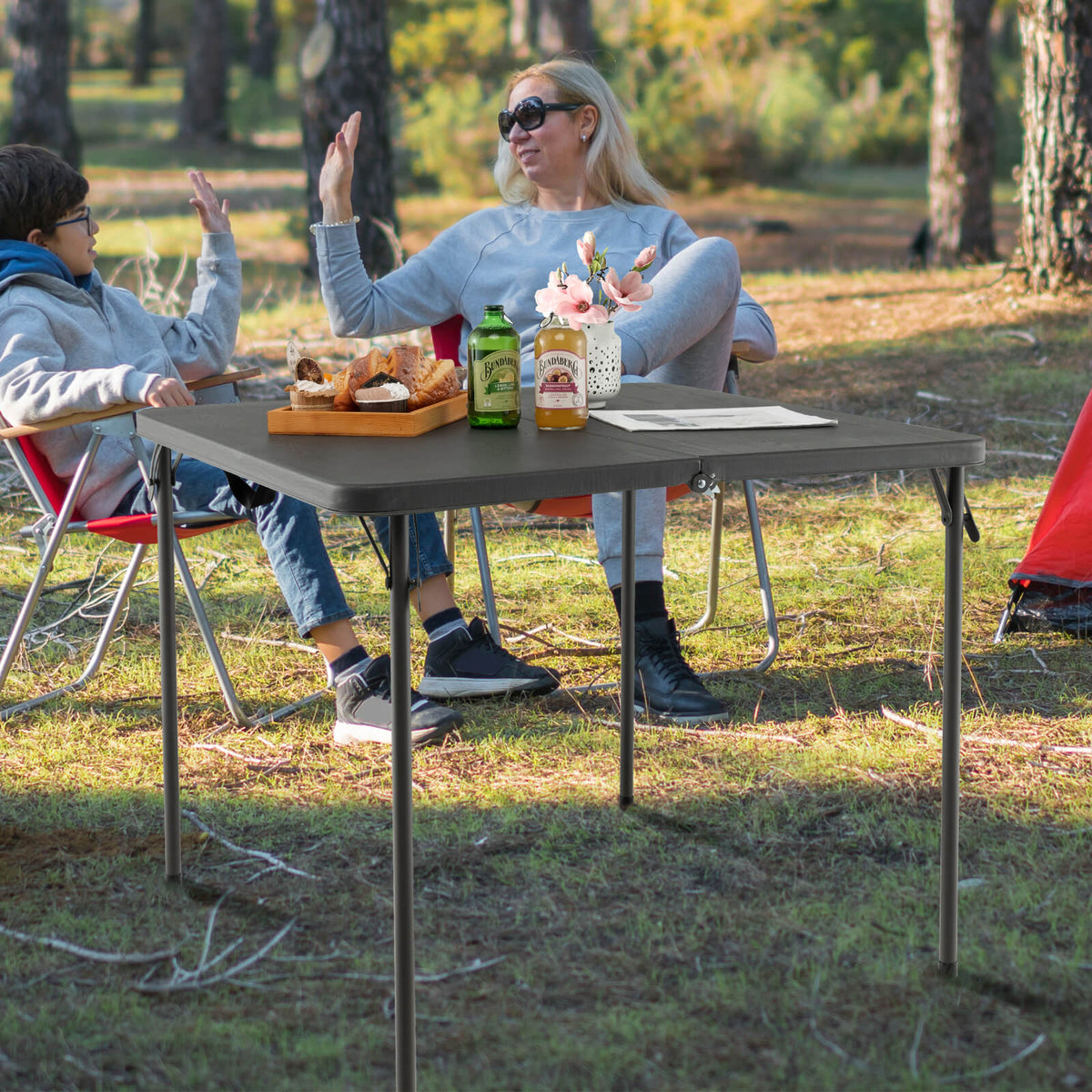 34 Inch Folding Camping Table - Gray