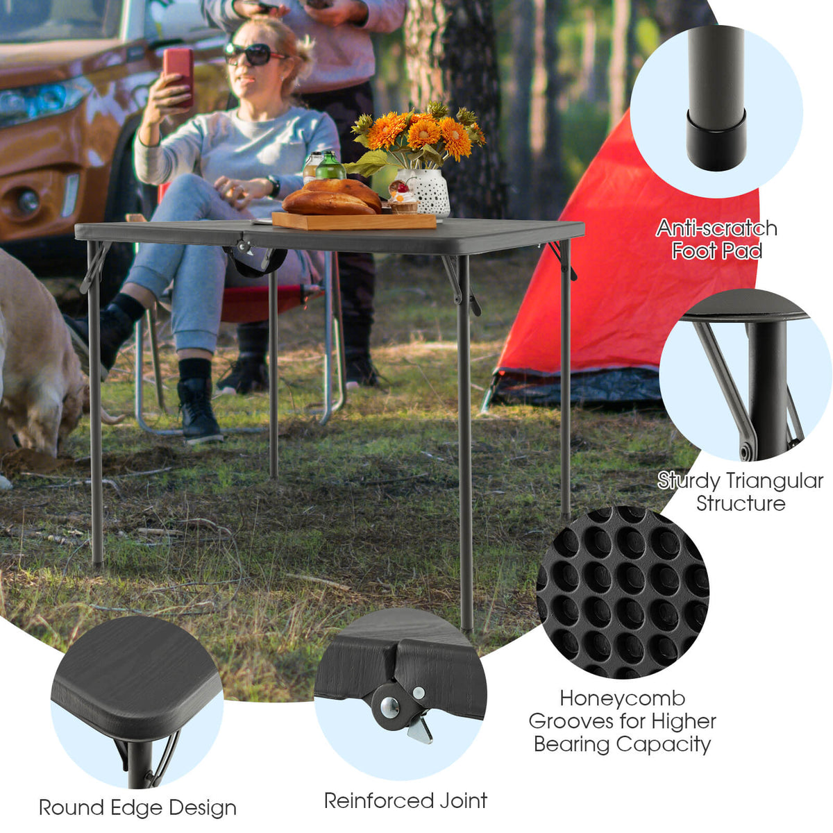 34 Inch Folding Camping Table - Gray