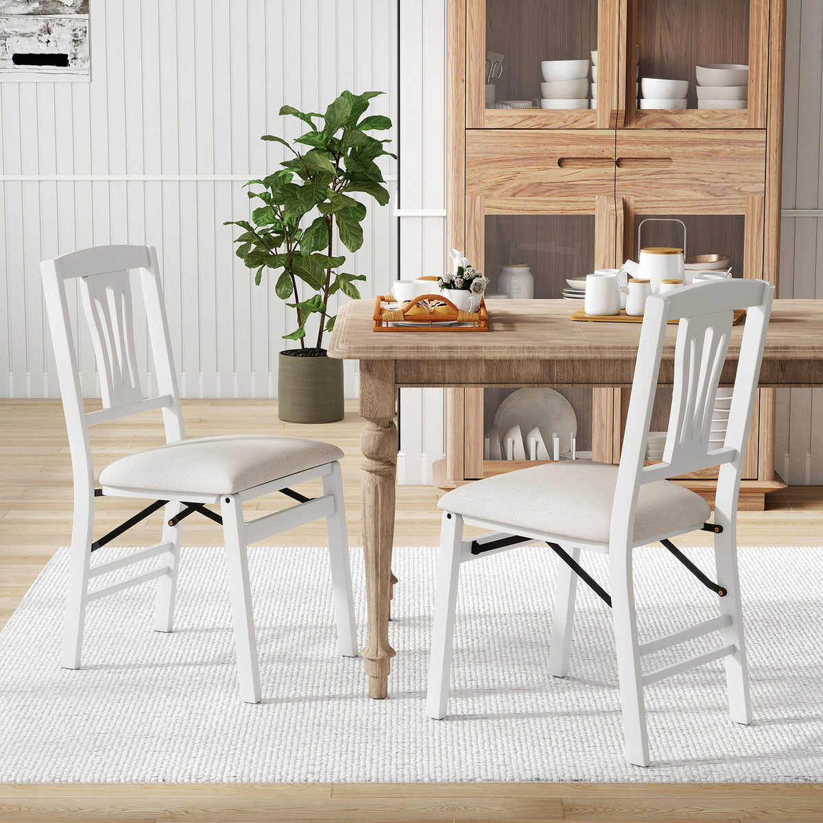 Folding Dining Chairs Set of 2, White - Ergonomic Padded