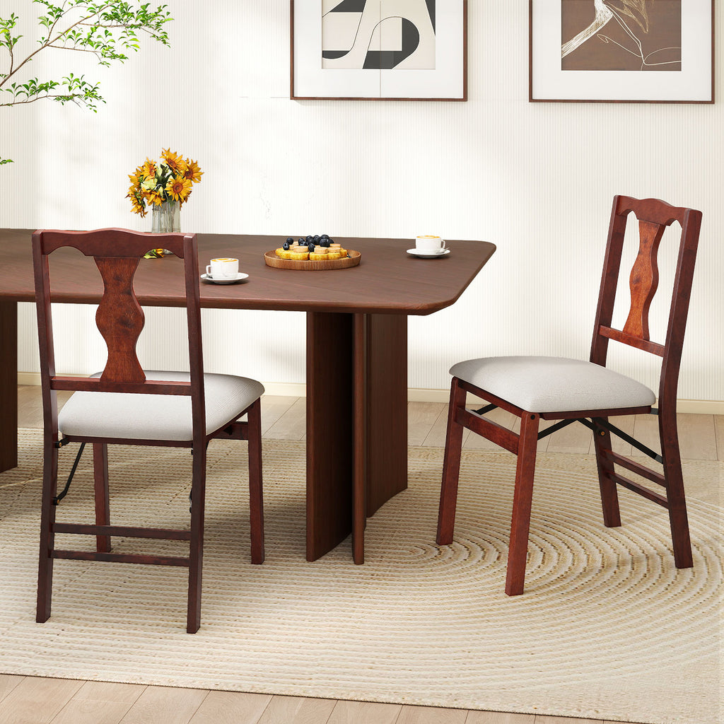 Folding Dining Chairs Set of 2 - Padded Upholstered, Brown & Beige
