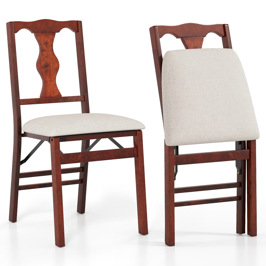 Folding Dining Chairs Set of 2 - Padded Upholstered, Brown & Beige