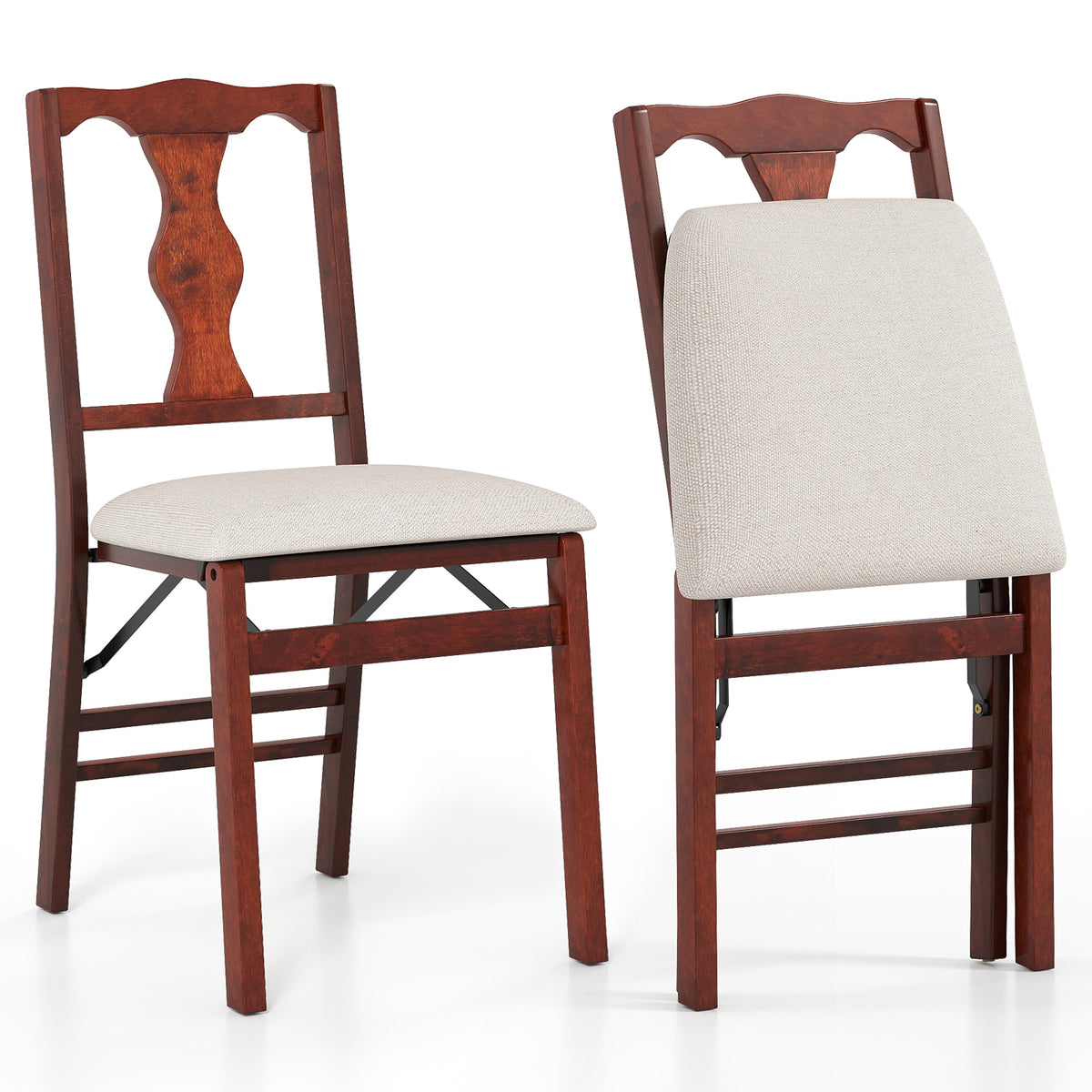 Folding Dining Chairs Set of 2 - Padded Upholstered, Brown & Beige